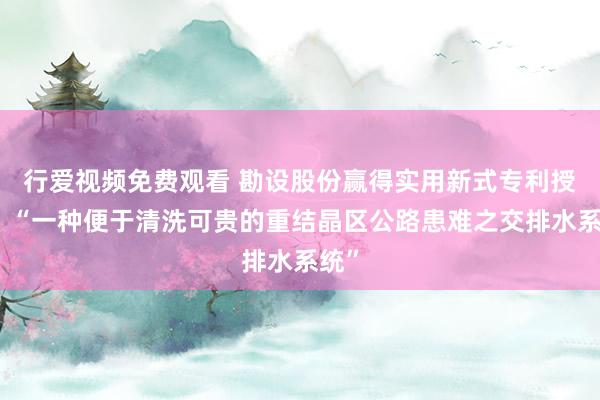 行爱视频免费观看 勘设股份赢得实用新式专利授权：“一种便于清洗可贵的重结晶区公路患难之交排水系统”